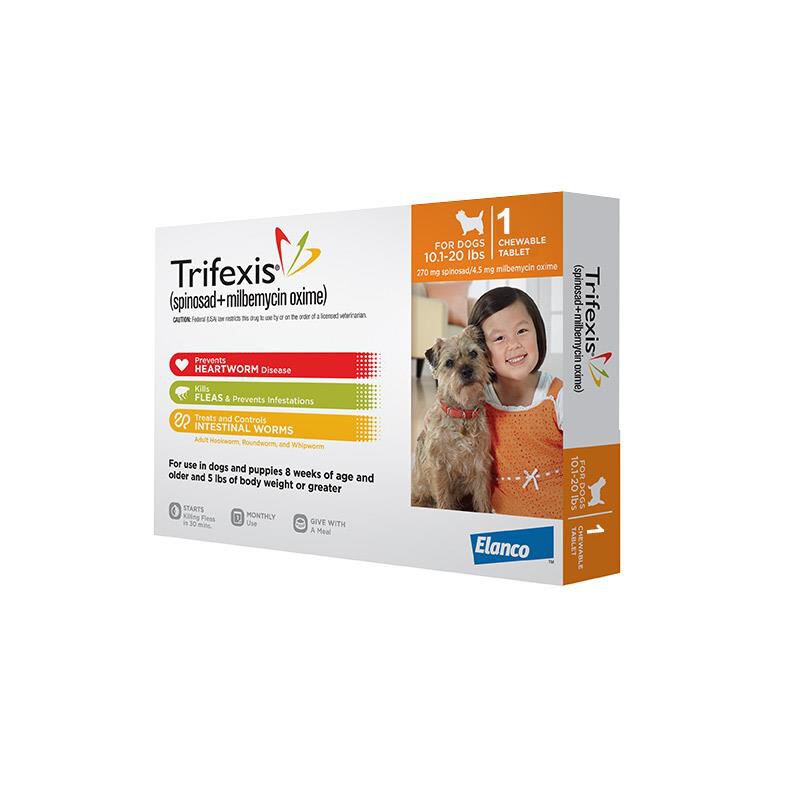 Trifexis Chewable Tablets for Dogs 10.1-20 lbs Orange, 1 Month Supply