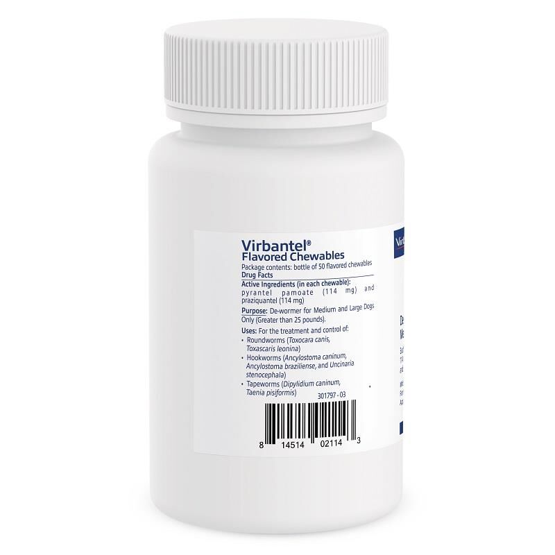 Virbantel 114 mg Chewable Tablet for Dogs 25.1-200 lbs