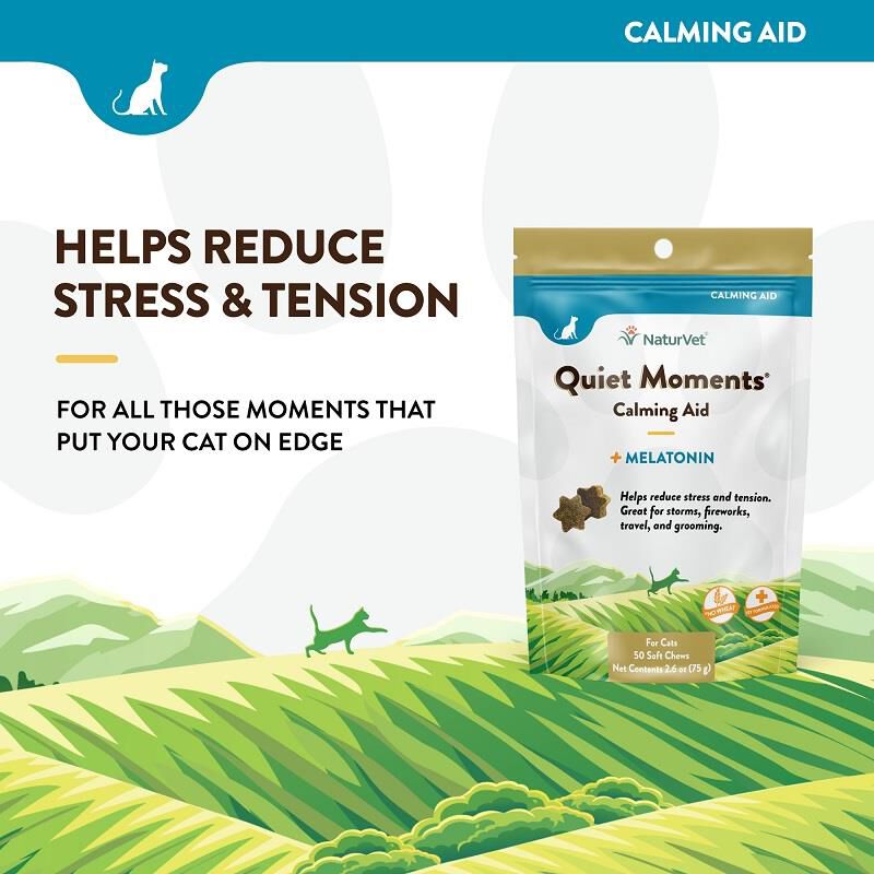 NaturVet Quiet Moments Calming Aid plus Melatonin for Cats, 50 Soft Chews