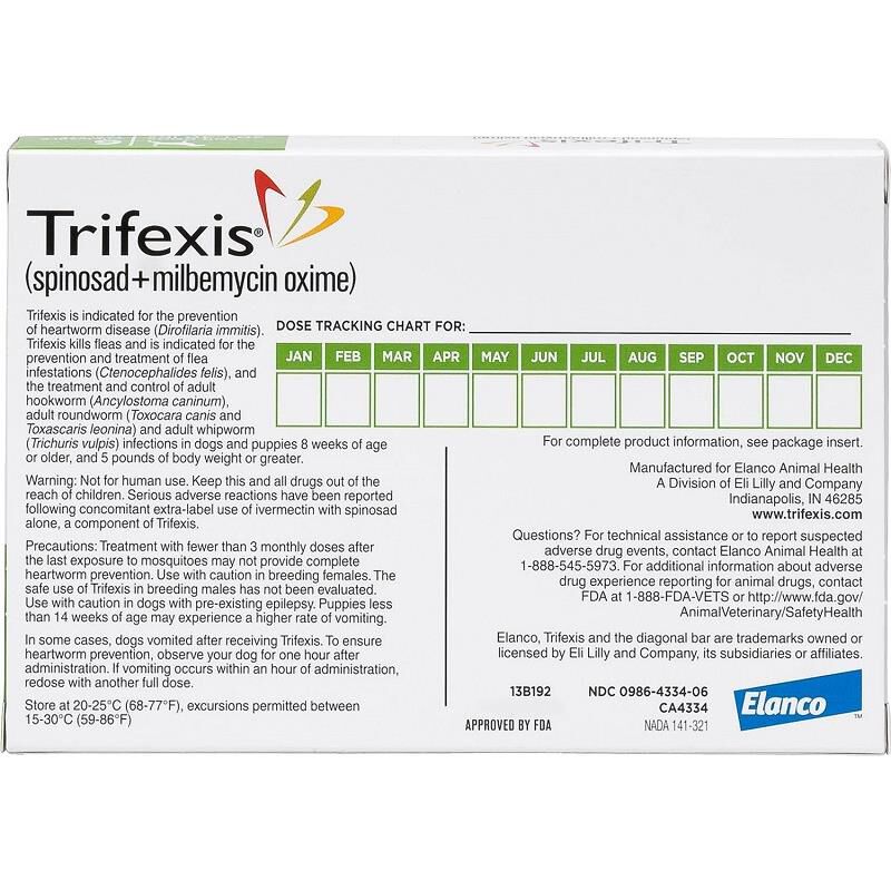 Trifexis Chewable Tablets for Dogs 20.1-40 lbs Green, 6 Month Supply