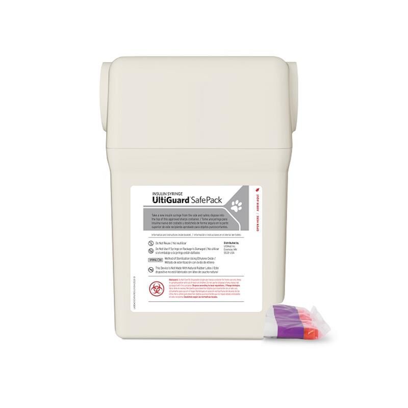 UltiCare VetRx U-100 UltiGuard Safe Pack Insulin Syringes, 0.3cc-29G x 12.7mm (0.5"), 100ct