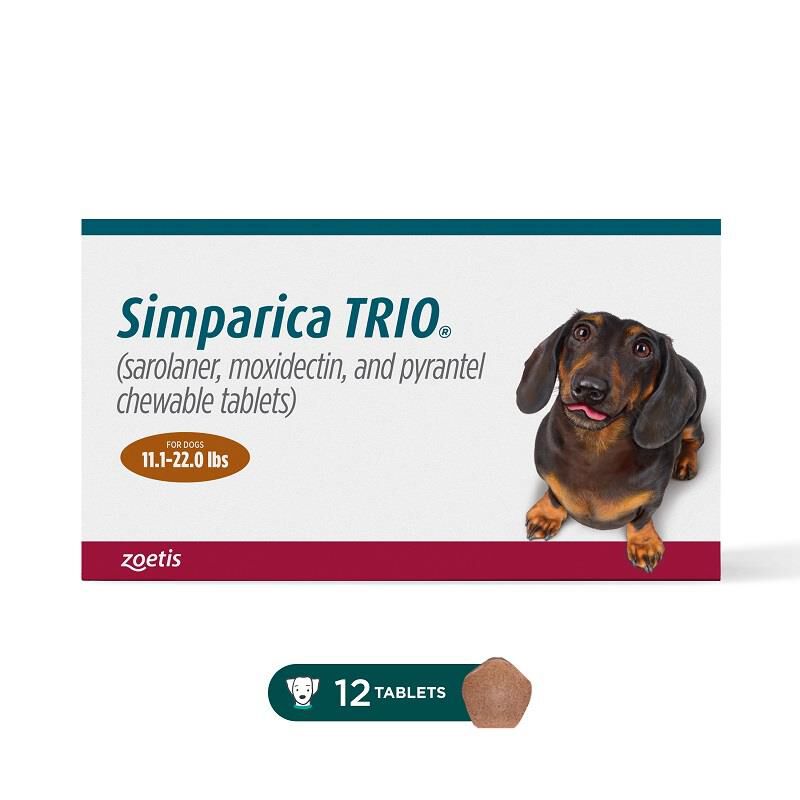Simparica Trio Chewable Tablets for Dogs 11.1-22 lbs Caramel, 12 Month Supply
