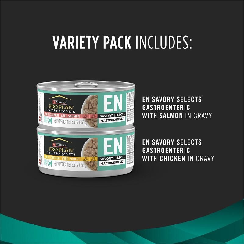Purina Pro Plan Veterinary Diets EN Gastroenteric Savory Selects with Salmon and Chicken Variety Pack Wet Cat Food, 24 x 5.5 oz cans