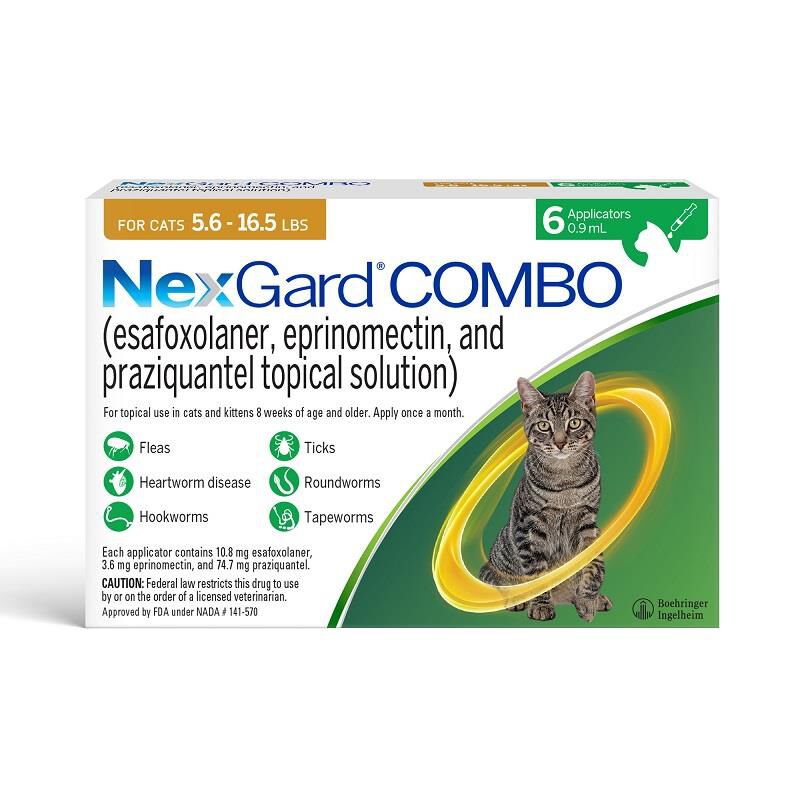 NexGard COMBO Flea, Tick & Heartworm Protection for Cats 5.6 lbs - 16.5 lbs Yellow, 6 Month Supply