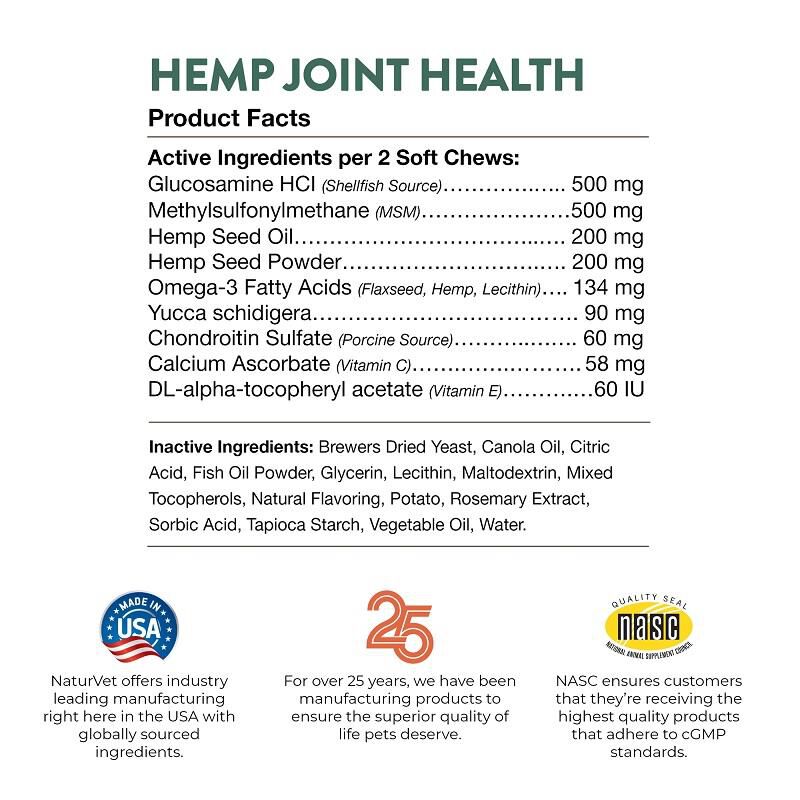 NaturVet Hemp Joint Health Plus Hemp Seed Soft Chews for Dogs, 240 Ct.