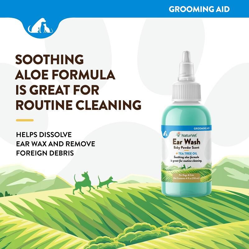 NaturVet Ear Wash w/Tea Tree Oil (Aloe & Baby Powder Scent) 4 oz