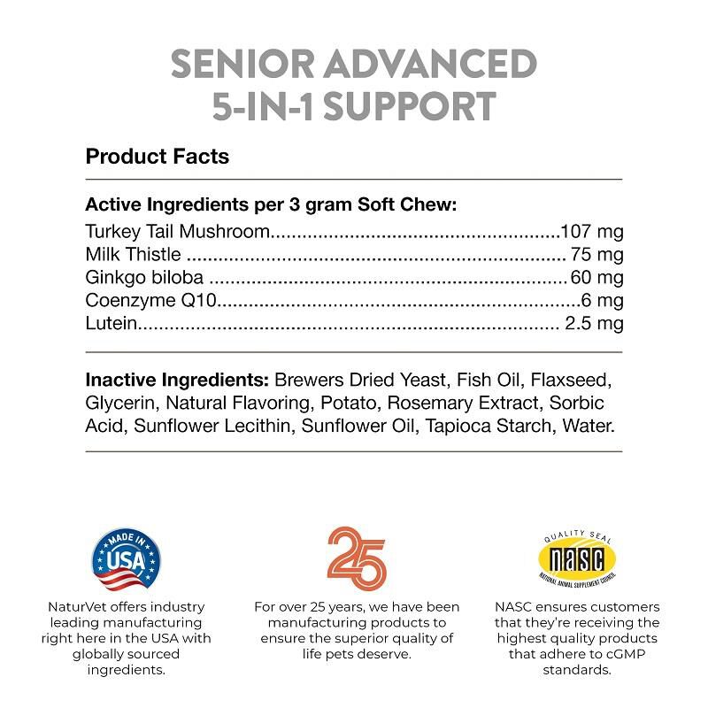 NaturVet Senior Advanced 5-in-1 Support Soft Chews for Dogs 120 Ct.