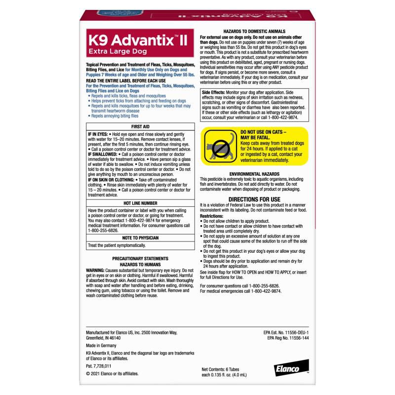 K9 Advantix II Flea and Tick Treatment for Extra Large Dogs, 6 Monthly Treatments