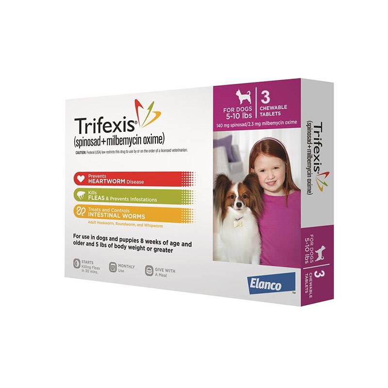 Trifexis Chewable Tablets for Dogs 5-10 lbs Pink, 3 Month Supply