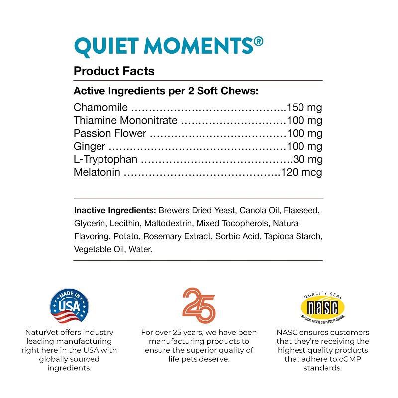 NaturVet Quiet Moments Calming Aid Plus Melatonin Soft Chews for Dogs, 240 Ct.
