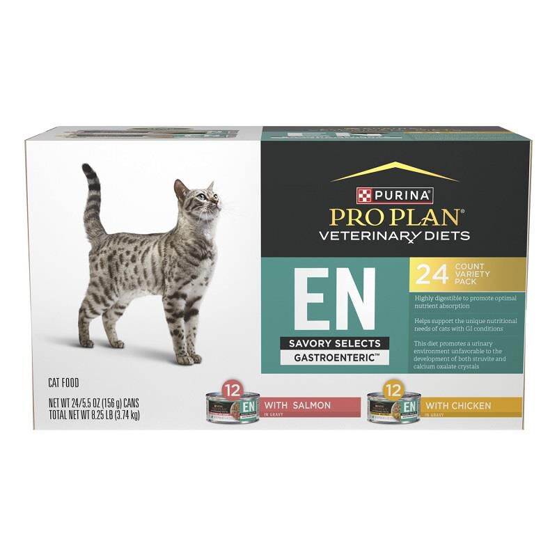 Purina Pro Plan Veterinary Diets EN Gastroenteric Savory Selects with Salmon and Chicken Variety Pack Wet Cat Food, 24 x 5.5 oz cans