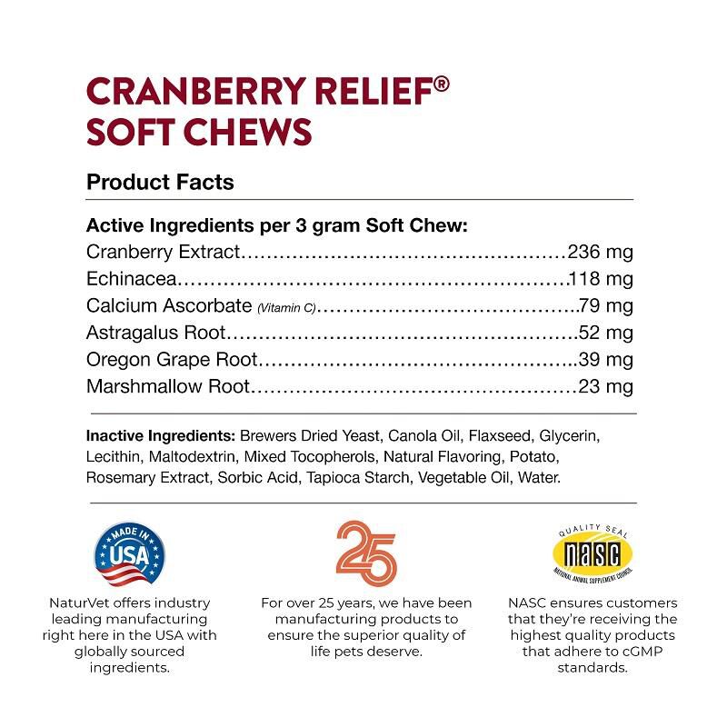 NaturVet Cranberry Relief Healthy Urinary Tract Plus Echinacea Soft Chews for Dogs, 120 Ct.