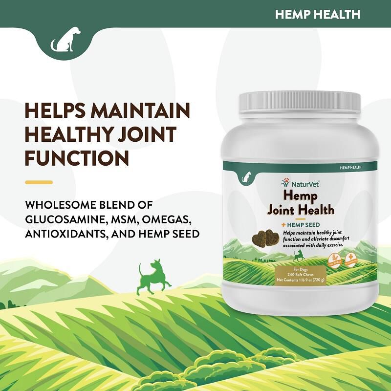 NaturVet Hemp Joint Health Plus Hemp Seed Soft Chews for Dogs, 240 Ct.