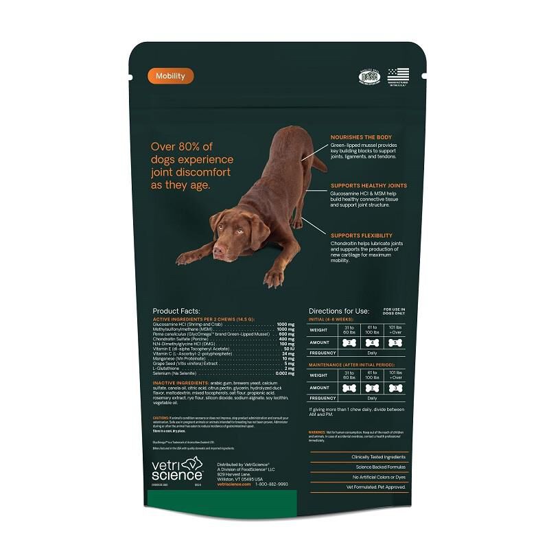 VetriScience Healthy Hip & Joint Glyco-Flex Plus Joint Support for Dogs, 120 Chews Bacon Flavor