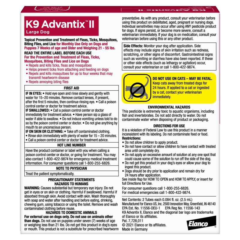 K9 Advantix II for Dogs 21 - 55 lbs Red, 2 Month Supply