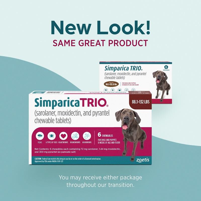 Simparica Trio Chewable Tablets for Dogs 88.1-132 lbs Brown, 6 Month Supply