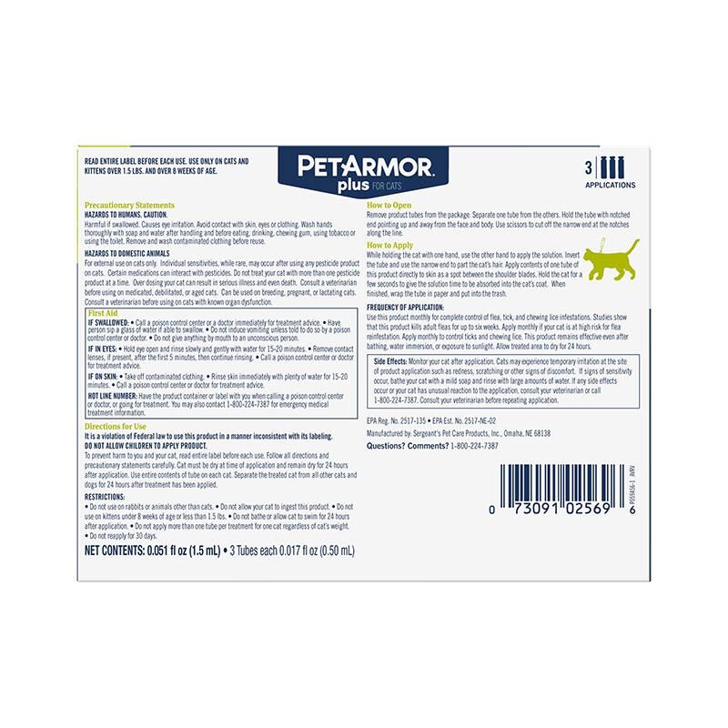 PetArmor Plus Flea and Tick Prevention for Cats (Over 1.5 Pounds) Topical, 3 Monthly Treatments