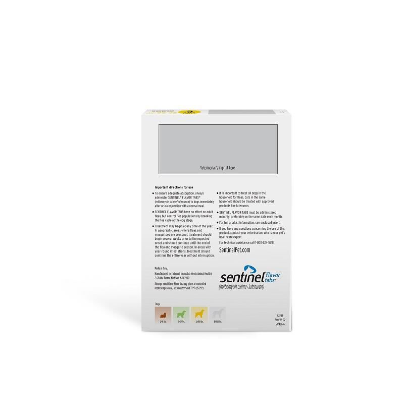 Sentinel Flavor Tablets for Dogs 26-50 lbs Yellow, 6 Month Supply