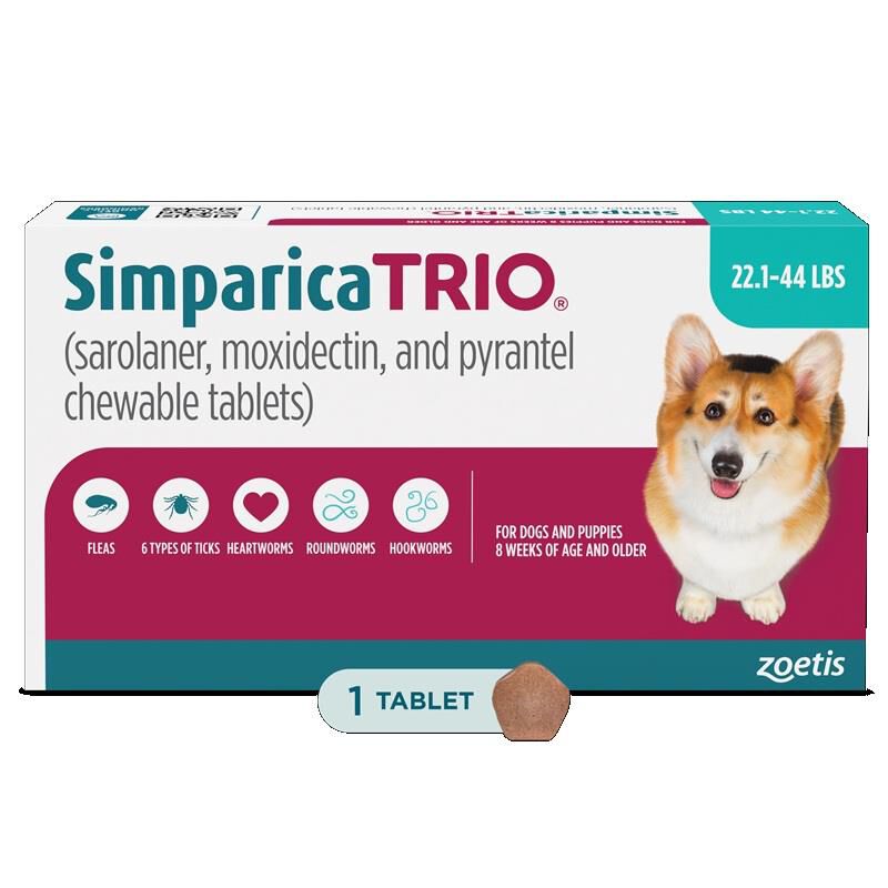 Simparica Trio Chewable Tablets for Dogs 22.1-44 lbs Blue, 1 Month Supply