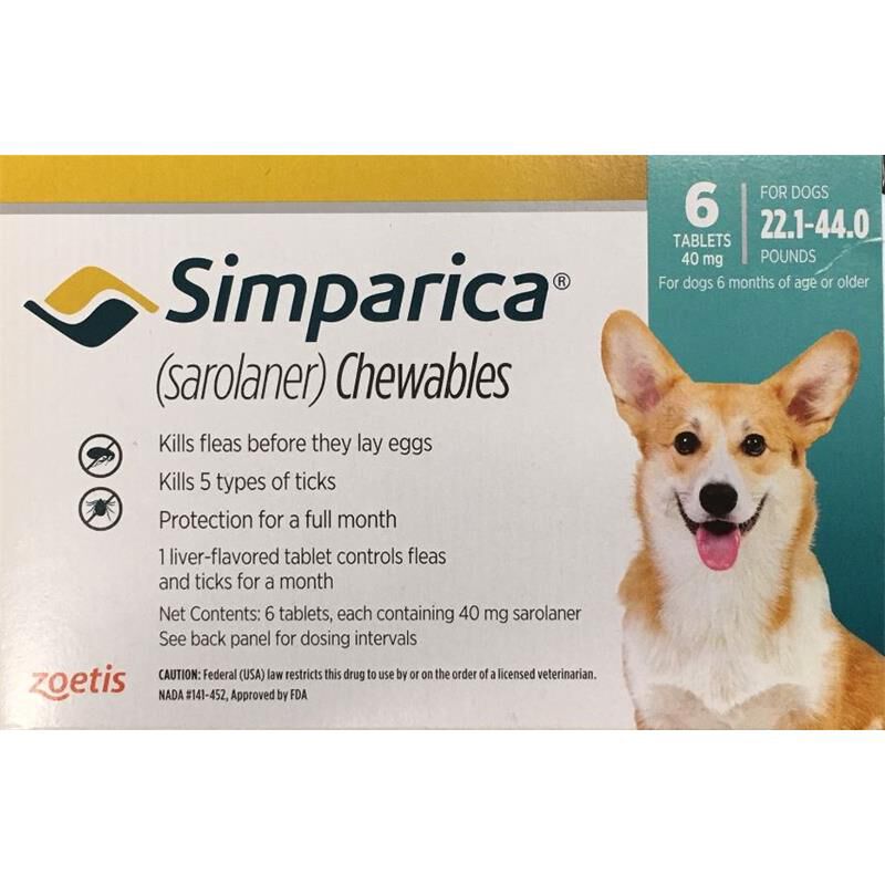 Simparica Chewable Tablets for Dogs 22-44 lbs Blue, 6 Month Supply