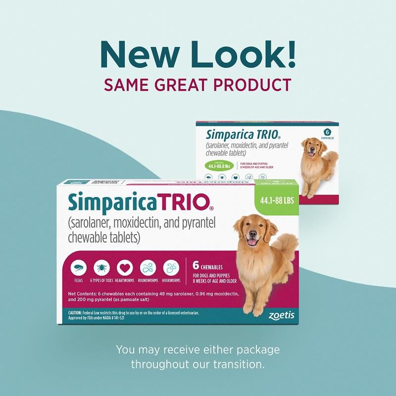 Simparica Trio Chewable Tablets for Dogs 44.1-88 lbs Green, 6 Month Supply