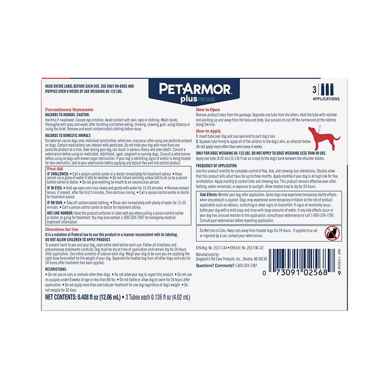 PetArmor Plus Flea and Tick Prevention for Extra Large Dogs (89 to 132 Pounds) Topical, 3 Monthly Treatments