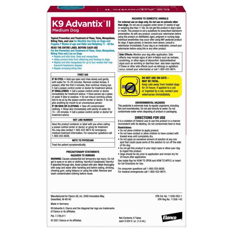 K9 Advantix II 11 - 20 lbs 6 Month Supply Teal