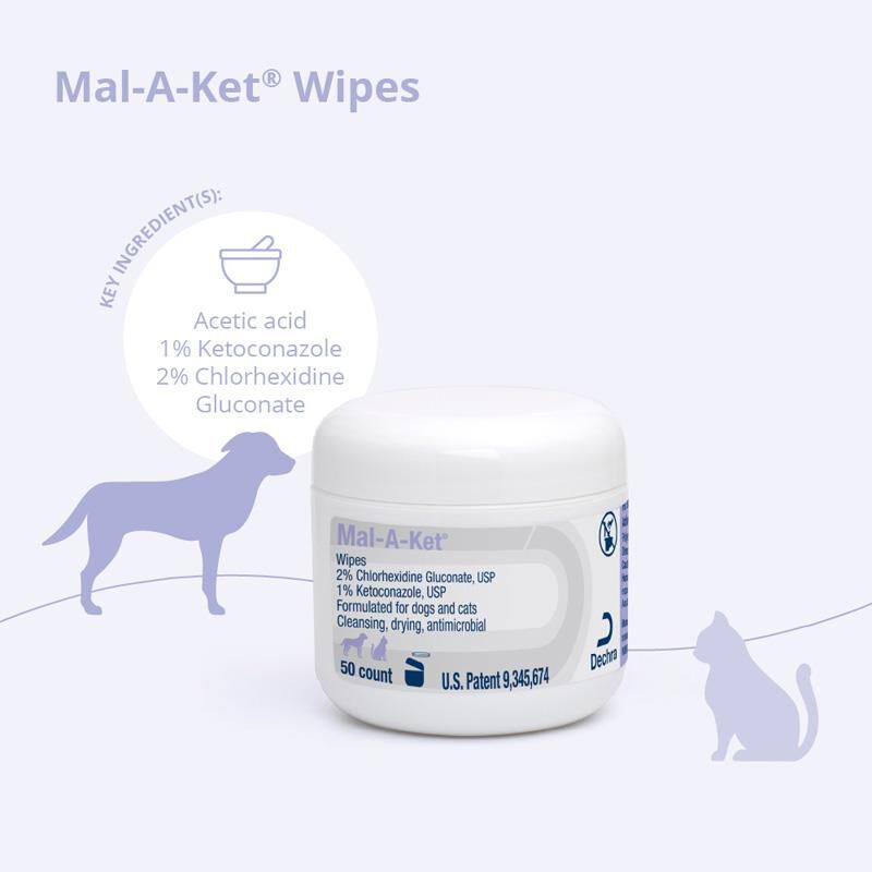 Dechra Pharmaceuticals Mal-A-Ket Medicated Wipes for Dogs and Cats, 50 Count