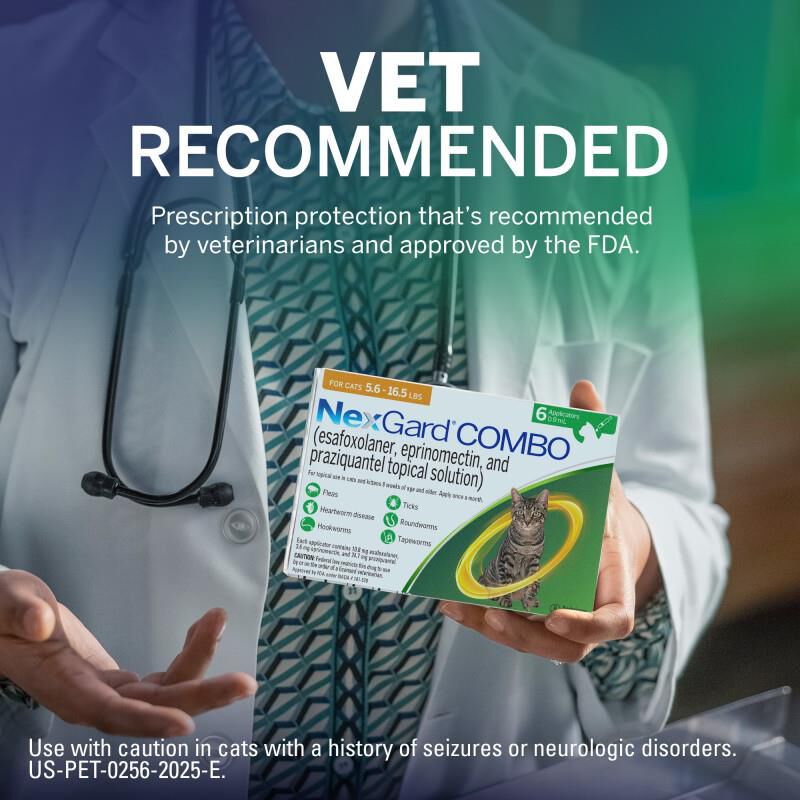 NexGard COMBO Flea, Tick & Heartworm Protection for Cats 5.6 lbs - 16.5 lbs Yellow, 6 Month Supply