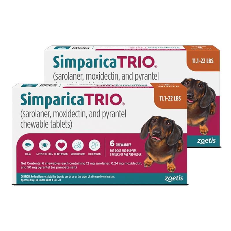 Simparica Trio Chewable Tablets for Dogs 11.1-22 lbs Caramel, 12 Month Supply