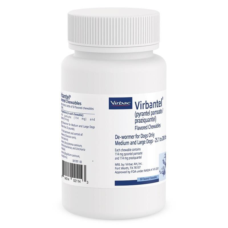 Virbantel 114 mg Chewable Tablet for Dogs 25.1-200 lbs