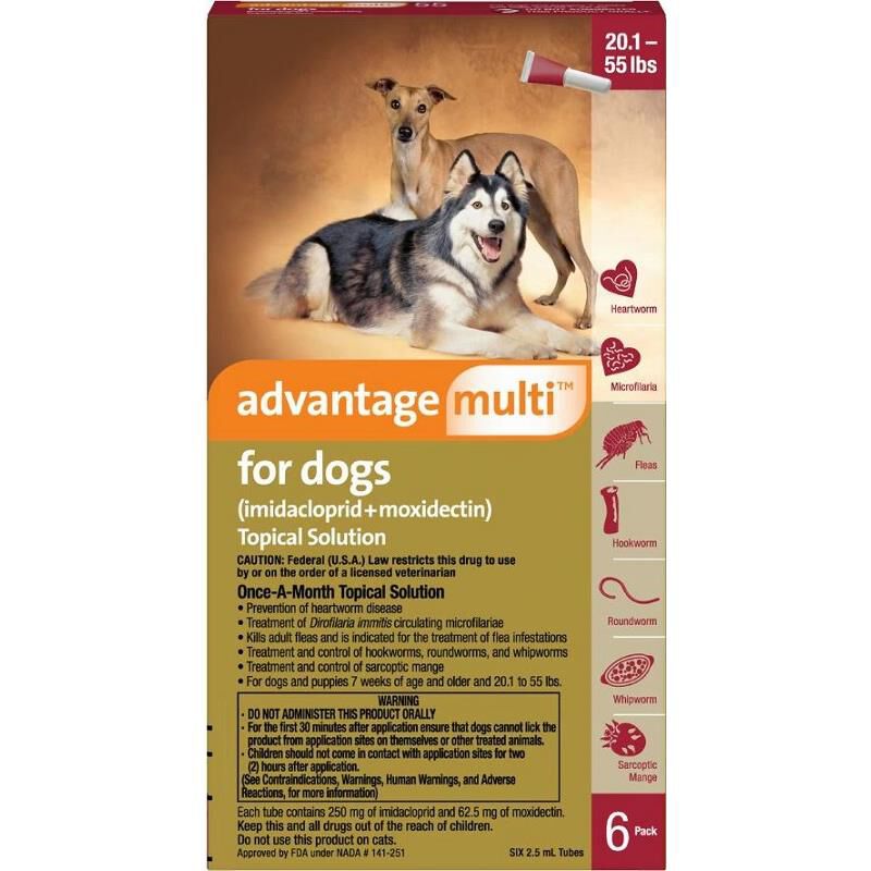 Advantage Multi Topical for Dogs 20.1-55 lbs Red, 6 Month Supply