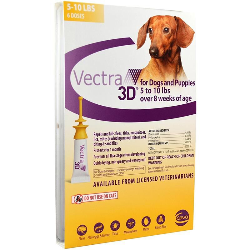 Vectra 3D for Dogs XS 5-10 lbs Gold 6 Month Supply
