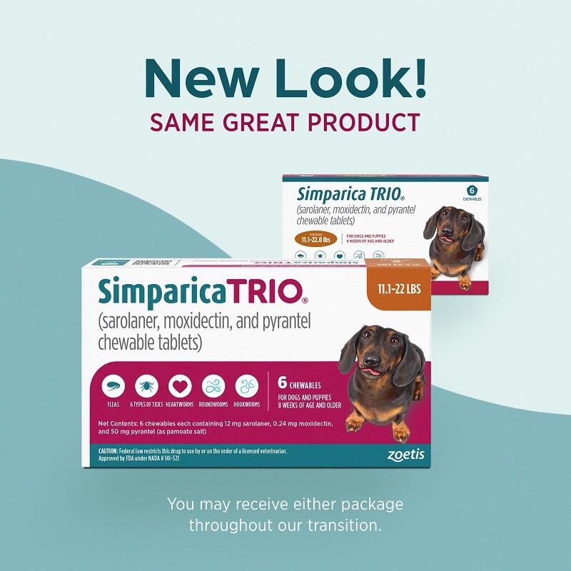 Simparica Trio Chewable Tablets for Dogs 11.1-22 lbs Caramel, 6 Month Supply