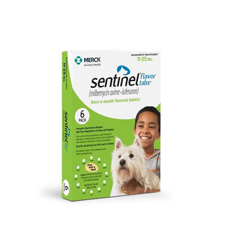 Sentinel Flavor Tablets for Dogs 11-25 lbs Green, 6 Month Supply