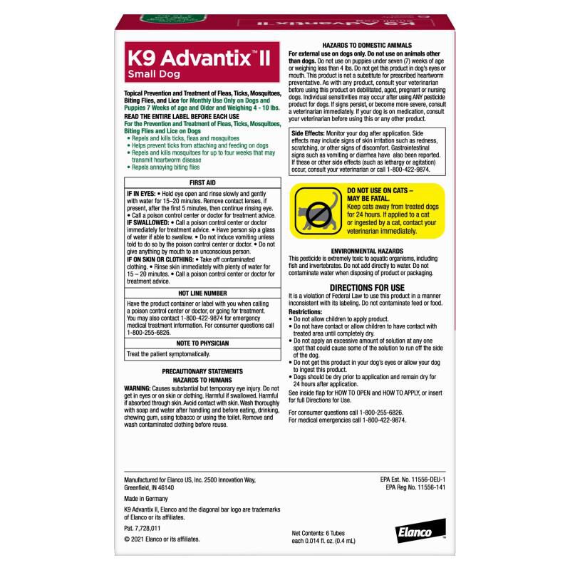 K9 Advantix II up to 10 lbs 6 Month Supply Green