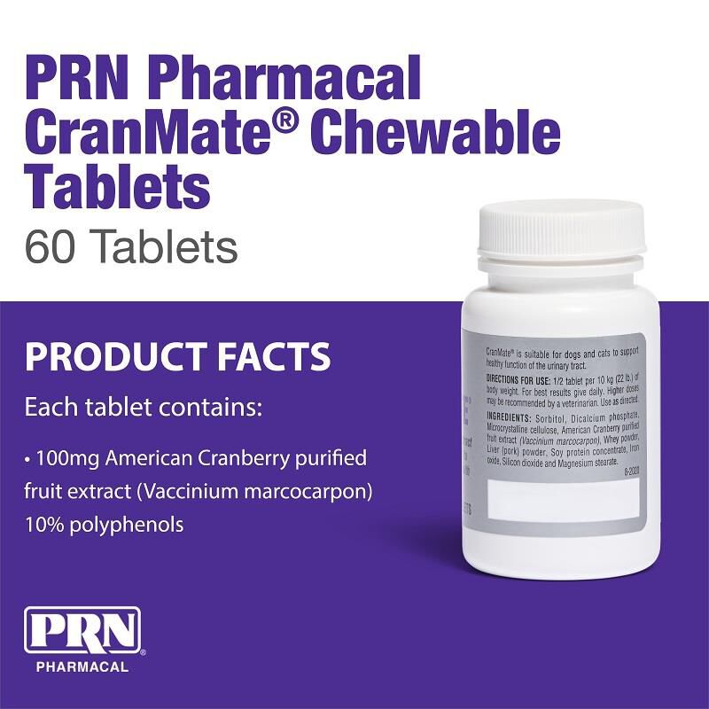 PRN Pharmacal CranMate for Dogs and Cats with UTIs and Incontinence, 60 Chewable Tablets