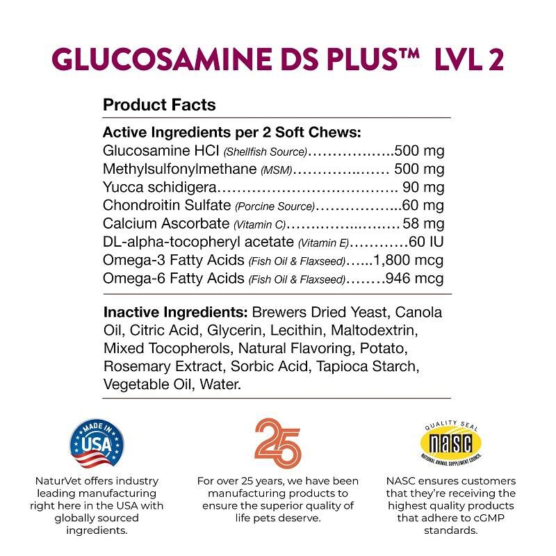 NaturVet Glucosamine DS Plus Level 2, 240 Soft Chews