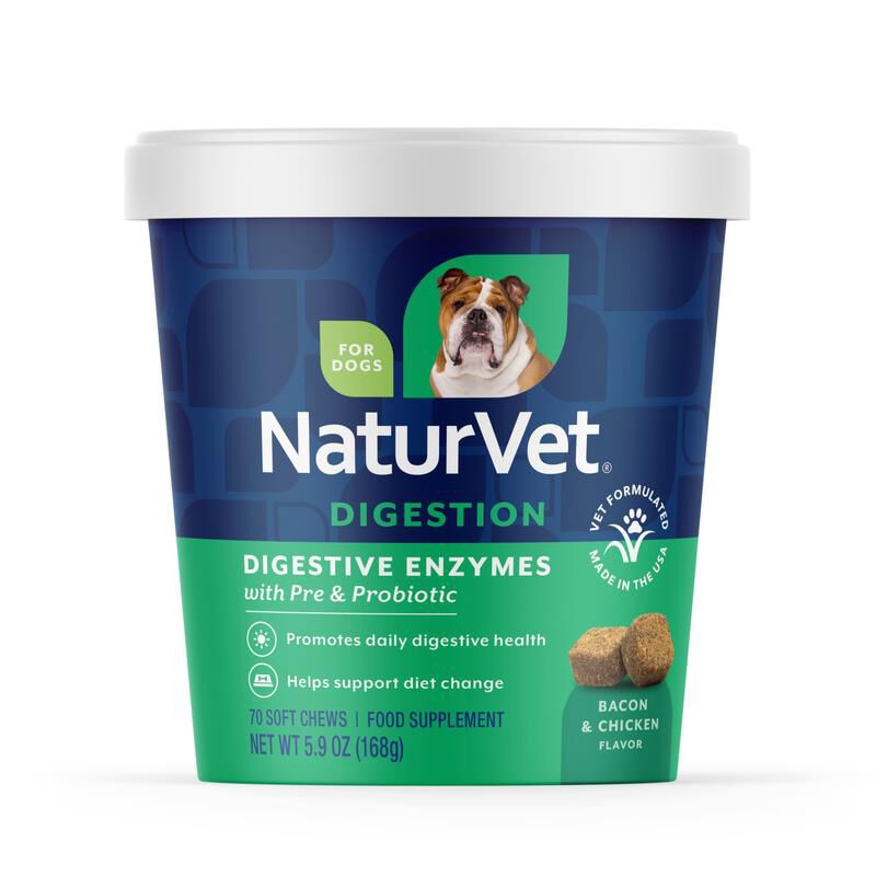 NaturVet Digestive Enzymes Plus Probiotic Soft Chews for Dogs, 70 Ct
